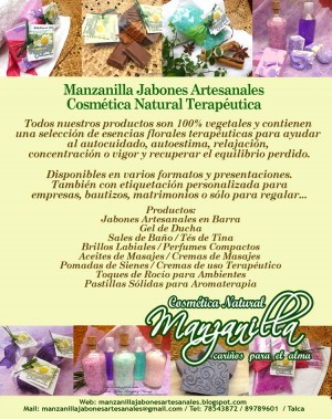 Manzanilla Jabones Avisos gratis en Chile en Talca |  Cosmetica Natural con Flores de Bach, Jabones artesanales, sales, lociones, terapeuticos