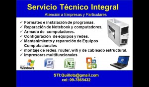 Servicio T&eacute;cnico Integral Quillota Avisos gratis en Chile en Quillota |  Servicio T&eacute;cnico Integral Quillota (Reparaci&oacute;n y mantenci&oacute;n: Notebook, PC,, Atenci&oacute;n a Empresas y Particulares 	Formateo e instalaci&oacute;n de programas. 