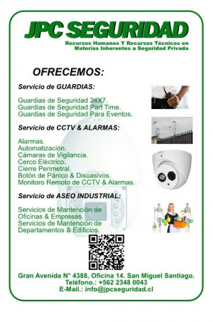 JPC SEGURIDAD LIMITADA Avisos gratis en Chile en San Miguel |  Servicio de seguridad para su empresa, oficina u hogar, Seguridad, servicio, cctv, guardias de seguridad, empresa